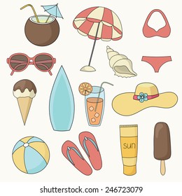 vector beach  icons set