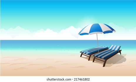 Vector beach landscape illustration chair beach umbrella