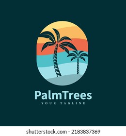 Vector beach logo design Retro palm tree logo design. template Beach logo badge design concept