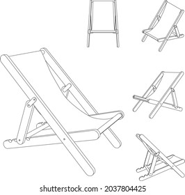 Vector beach lounge chaise chair outline illustration.