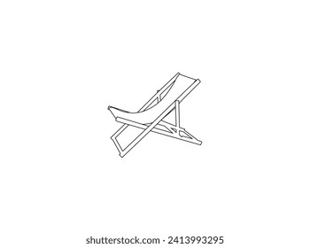 Vector beach lounge chaise chair outline illustration. Deckchair outline drawing. Summer rest single icon in outline style vector symbol stock illustration.