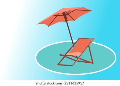 Vector Beach orange Chair, orange Umbrella, Summer holiday, Time to travel concept