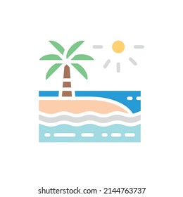 Vector beach with palm trees landscape white line icon. Symbol and sign illustration design.