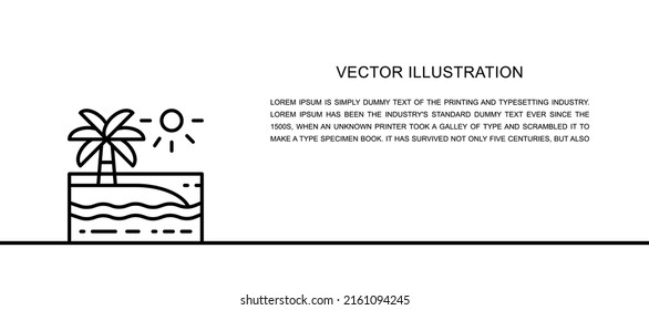 Vector beach with palm trees landscape one line icon. Continuous one line illustration.