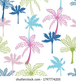 Vector beach palm trees in vibrant colors.
