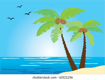 Watercolor Palm Trees Background Beach Sea Stock Illustration 415431358