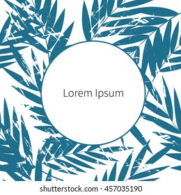 Vector beach party poster background. Palm leaves, circle frame. Vector illustration
