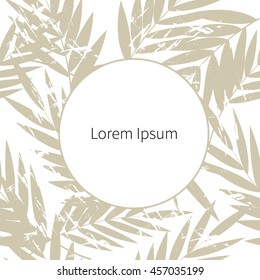 Vector beach party poster background. Palm leaves, circle frame. Vector illustration