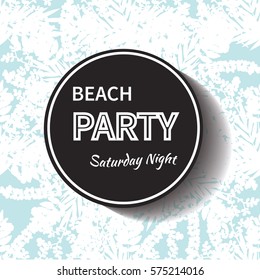 Vector beach party poster background. Palm leaves, circle frame. Vector illustration