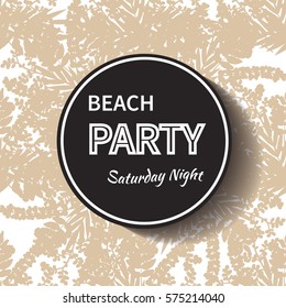 Vector beach party poster background. Palm leaves, circle frame. Vector illustration