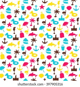 Vector beach pattern for summer. Endless texture for wallpaper, fill, web page background, surface texture.