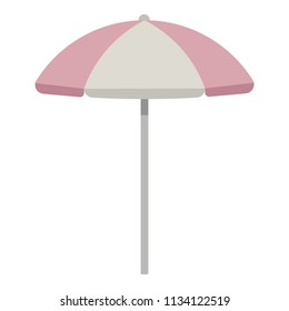 Vector beach pink and white umbrella, sunshade sun parasol.