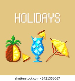 Vektorgrafik von Ferien, Feiertagen mit Cocktails und Ananas, Vektorgrafik von Vektorgrafiken
