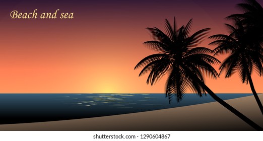 Vector beach and sea In the evening