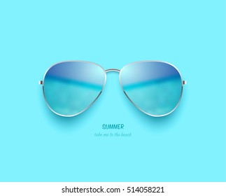 Vector beach sea and sky reflection sunglasses. Holiday design