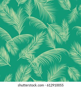 Vector beach seamless pattern with tropical palm tree leaves. Background with tree palm, illustration of exotic jungle tree.