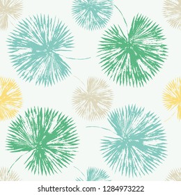 Vector beach seamless pattern wallpaper of green and yellow tropical leaves of palm trees on a white background. Vector seamless pattern. Tropical illustration. Jungle foliage. Cool floral wallpaper