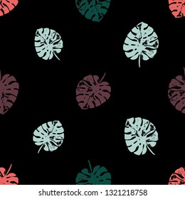 Vector beach seamless pattern wallpaper of brown and green tropical leaves of palm trees on the black background. Vector seamless pattern. Tropical illustration. Jungle foliage. Cool floral wallpaper