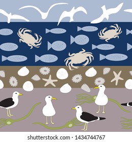 Vector Beach Stripes in blue and beige seamless pattern background. Perfect for fabric, scrapbooking, wallpaper projects.