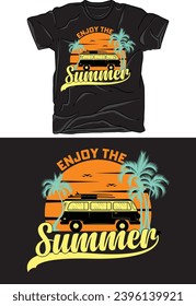 Vector, beach, sunset, summer t-shirt design template
