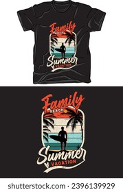 Vector, beach, sunset, summer t-shirt design template