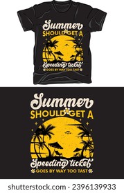 Vector, beach, sunset, summer t-shirt design template