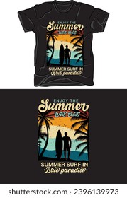 Vector, beach, sunset, summer t-shirt design template