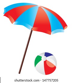 vector beach umbrella and beach ball isolated on white background