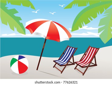 vector beach with umbrella and chairs