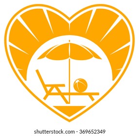 vector beach umbrella and deck chair in heart isolated on white background