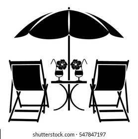 vector beach umbrella, deck chairs and summer cocktails isolated on white background