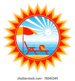vector beach umbrella and deckchair in sun on white background