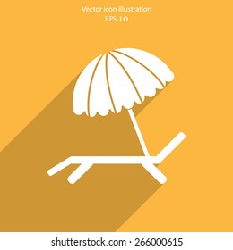 Vector beach umbrella and lounger flat icon illustration.