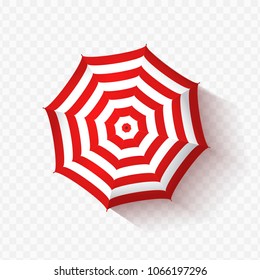 Vector beach umbrella on transparent background. Top view.