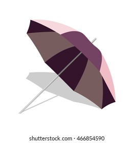 Vector beach umbrella with shadow isolated on white background. Parasol illustration for vacation or tourism advertising. Tropical sun protection  