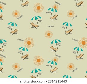 vector beach umbrella and sun lounger illustration  pattern