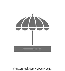 Vector beach umbrella, vacation equipment grey icon.