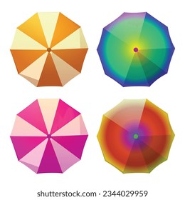 Vector beach umbrellas collection on white background.