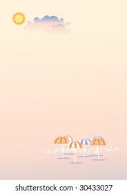 Vector beach umbrellas. Minimalist soft background with copy space.