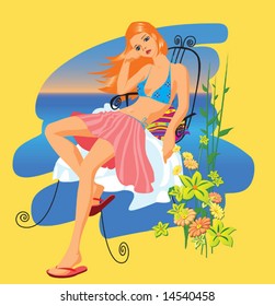 vector beachfront picture postcard