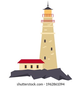 Vector beacon illustration light house with annexe