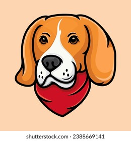 vector of a beagle dog wearing a red bandana.