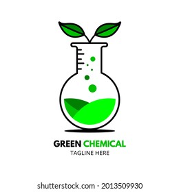 Vector of beaker glass, tube, chemical, laboratory, chemistry with green leaf nature. Abstract geometric, creative logo illustration. Used for branding symbol and icon of science. Isolated background.