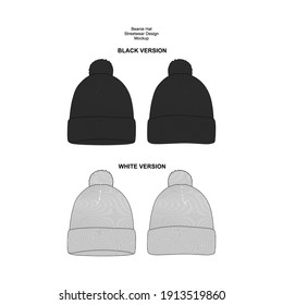 Vector Beanie Hat Black and White Streetwear Fashion Illustration Design V2 Commercial Use