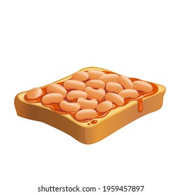 Vector Beans On Toast. Illustration of toast with white beans baked in sauce isolated on white backround 