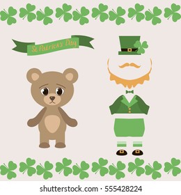 Vector bear boy with his suit for St Patrick's Day.For dress up, paper doll games.