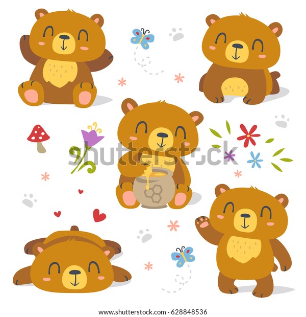 Vector Bear Cartoon Spring Summer Set Stock Vector (Royalty Free) 628848536