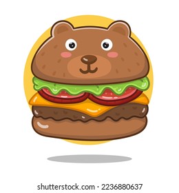 vector bear cheese burger cartoon illustration. flat cartoon style