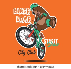 vector bear cycle rider illustration for kids tee