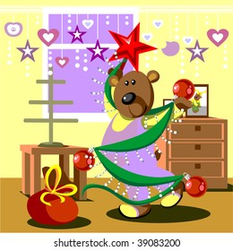 Vector. Bear dresses fir tree 21. More Cartoons see in portfolio